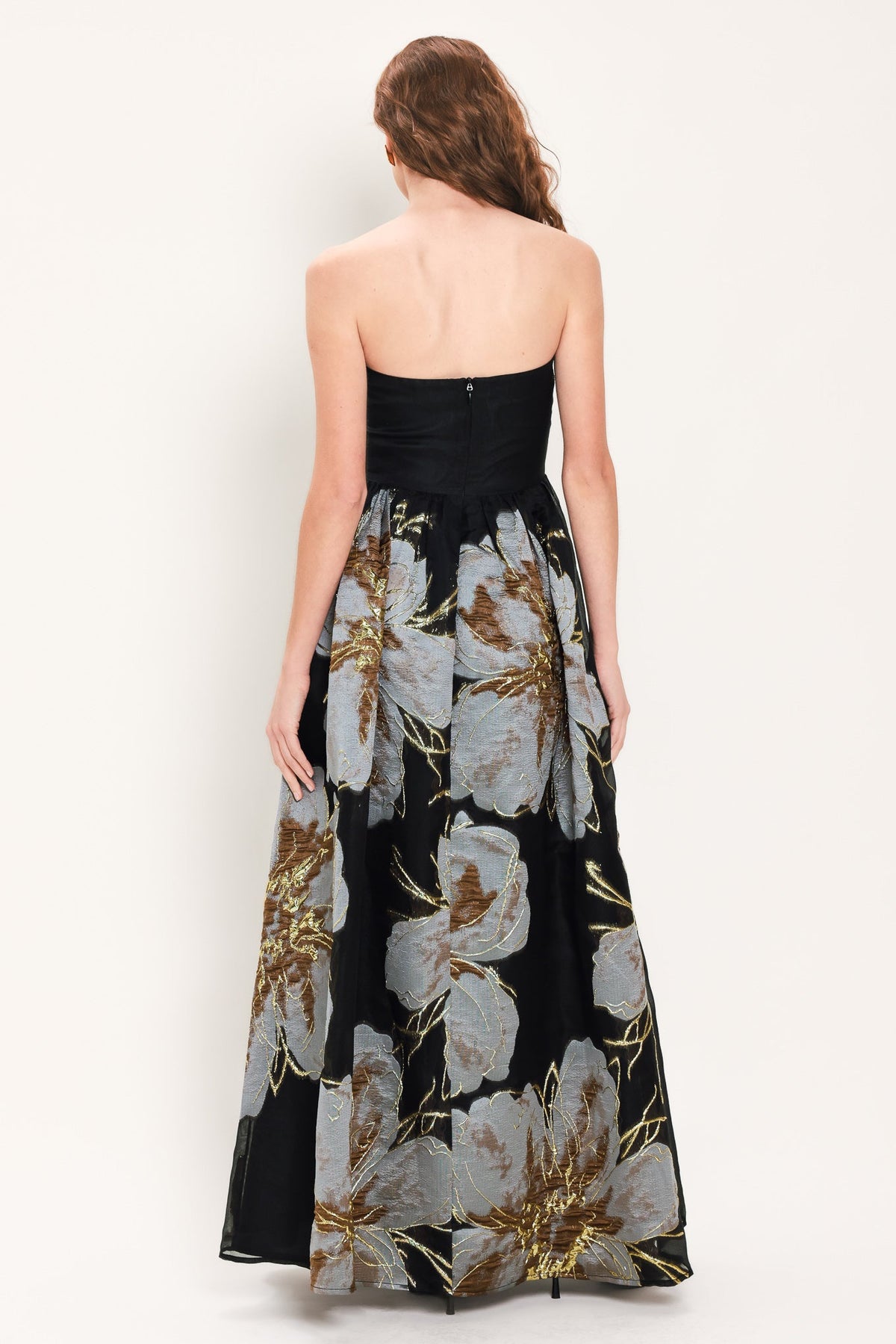 NOIR GARDEN BLACK STRAPLESS PRINTED FULL-SKIRT MAXI DRESS - Flying Tomato - Flyclothing LLC