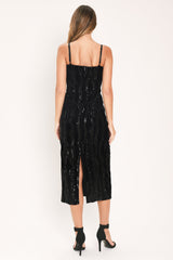 VELVET OBSESSION BLACK SEQUIN SWEETHEART MIDI DRESS - Flying Tomato - Flyclothing LLC