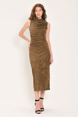 WALNUT GLOW EMBELLISHED FAUX SUEDE MIDI DRESS - Flying Tomato - Flyclothing LLC