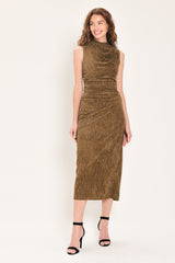 WALNUT GLOW EMBELLISHED FAUX SUEDE MIDI DRESS - Flying Tomato - Flyclothing LLC