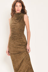 WALNUT GLOW EMBELLISHED FAUX SUEDE MIDI DRESS - Flying Tomato - Flyclothing LLC