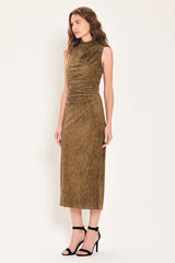 WALNUT GLOW EMBELLISHED FAUX SUEDE MIDI DRESS - Flying Tomato - Flyclothing LLC