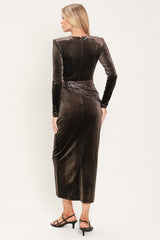 ESPRESSO EVENING VELVET SEQUIN-SCARF MIDI DRESS - Flying Tomato - Flyclothing LLC
