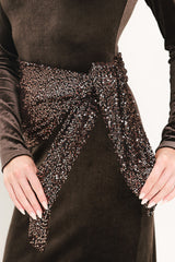 ESPRESSO EVENING VELVET SEQUIN-SCARF MIDI DRESS - Flying Tomato - Flyclothing LLC