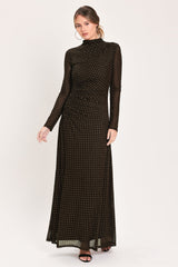 COCOA VEIL DARK BROWN BURNOUT VELVET MESH MAXI DRESS - Flying Tomato - Flyclothing LLC