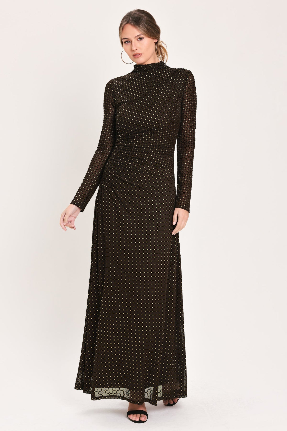 COCOA VEIL DARK BROWN BURNOUT VELVET MESH MAXI DRESS - Flying Tomato - Flyclothing LLC