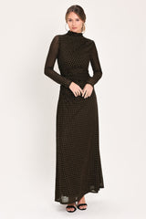 COCOA VEIL DARK BROWN BURNOUT VELVET MESH MAXI DRESS - Flying Tomato - Flyclothing LLC