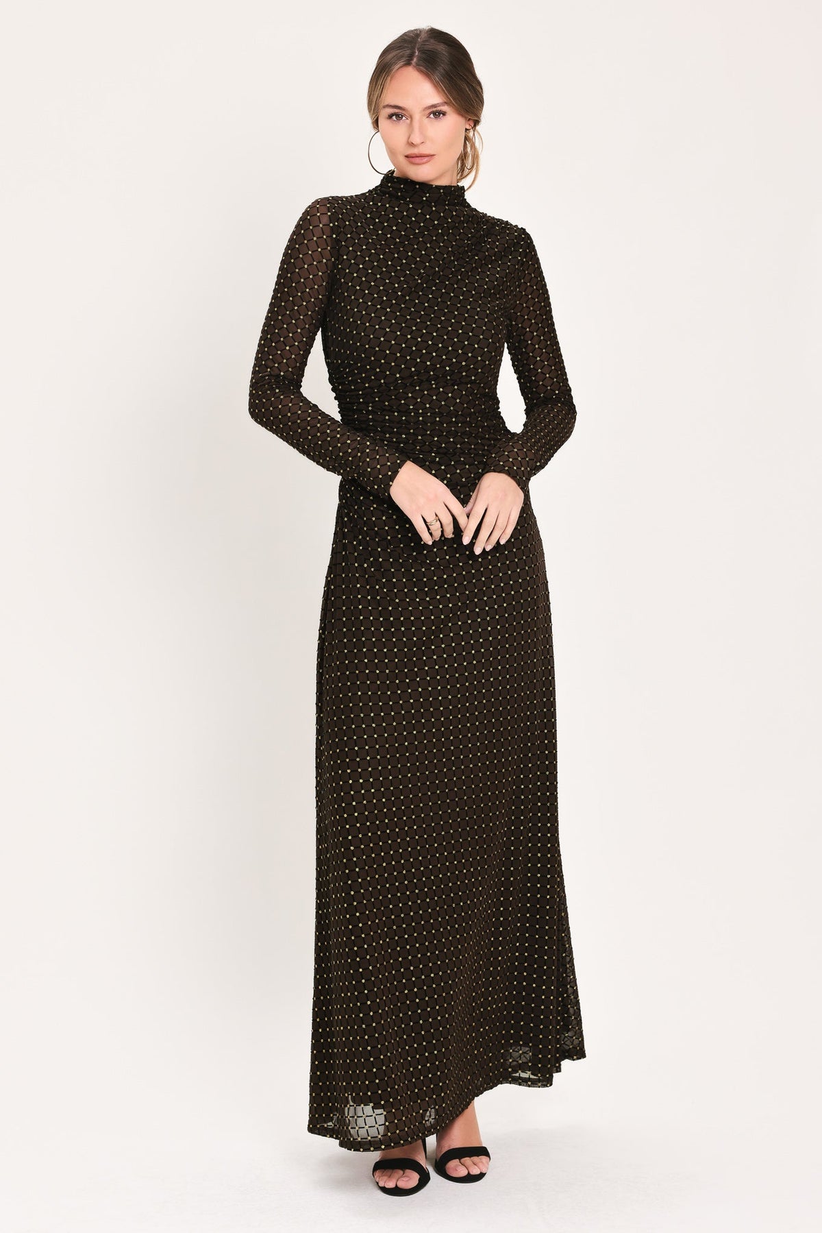 COCOA VEIL DARK BROWN BURNOUT VELVET MESH MAXI DRESS - Flying Tomato - Flyclothing LLC