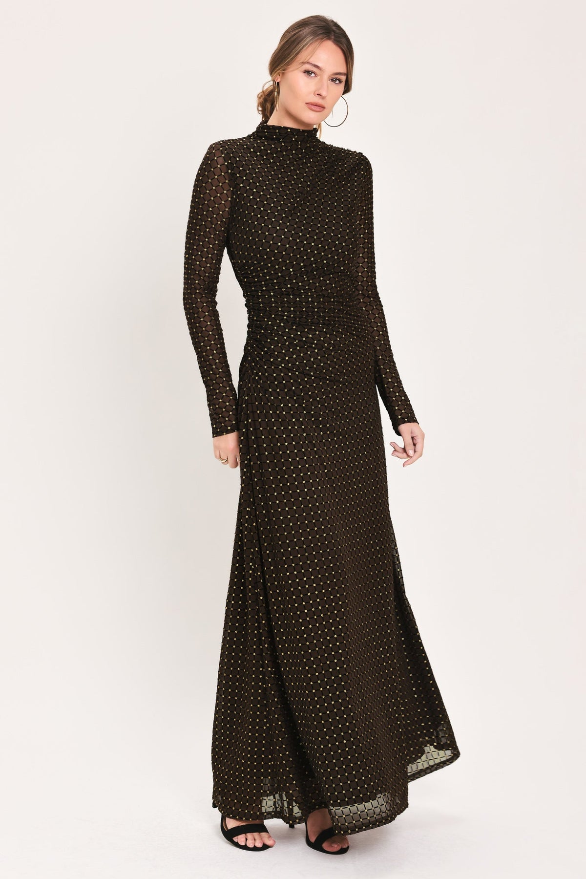 COCOA VEIL DARK BROWN BURNOUT VELVET MESH MAXI DRESS - Flying Tomato - Flyclothing LLC