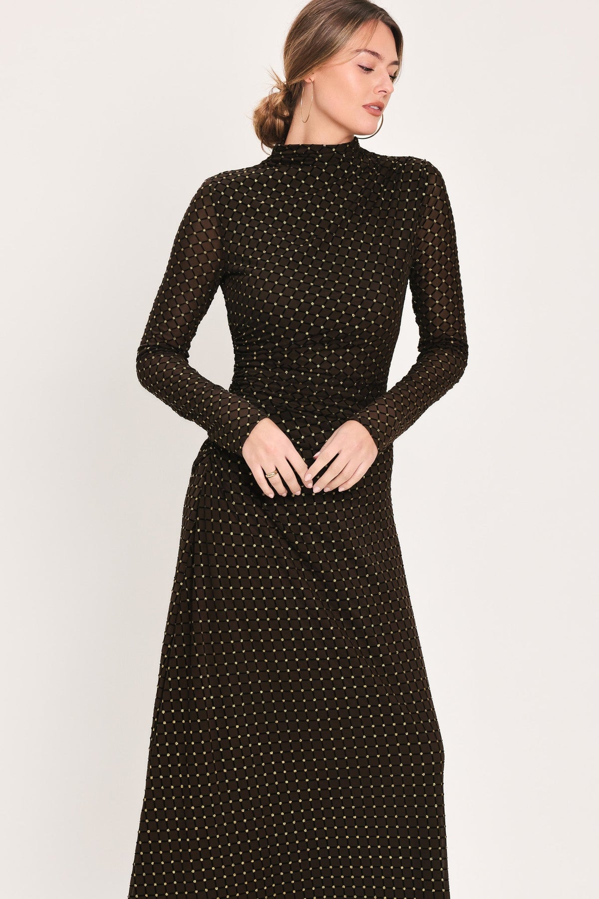 COCOA VEIL DARK BROWN BURNOUT VELVET MESH MAXI DRESS - Flying Tomato - Flyclothing LLC