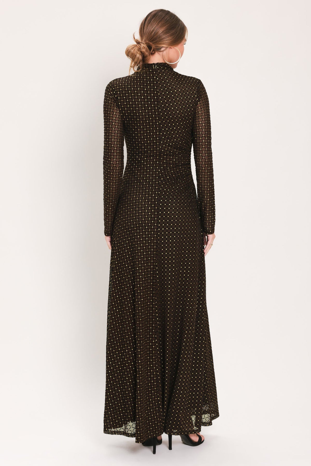 COCOA VEIL DARK BROWN BURNOUT VELVET MESH MAXI DRESS - Flying Tomato - Flyclothing LLC