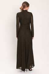 COCOA VEIL DARK BROWN BURNOUT VELVET MESH MAXI DRESS - Flying Tomato - Flyclothing LLC