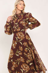 MERLOT MOMENT BURGUNDY TEXTURED TIE-NECK MIDI DRESS - Flying Tomato - Flyclothing LLC