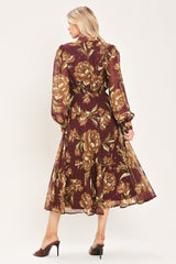 MERLOT MOMENT BURGUNDY TEXTURED TIE-NECK MIDI DRESS - Flying Tomato - Flyclothing LLC