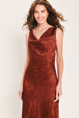 BRICK BEAUTY JACQUARD COWL-NECK TWIST-BACK MIDI DRESS - Flying Tomato - Flyclothing LLC