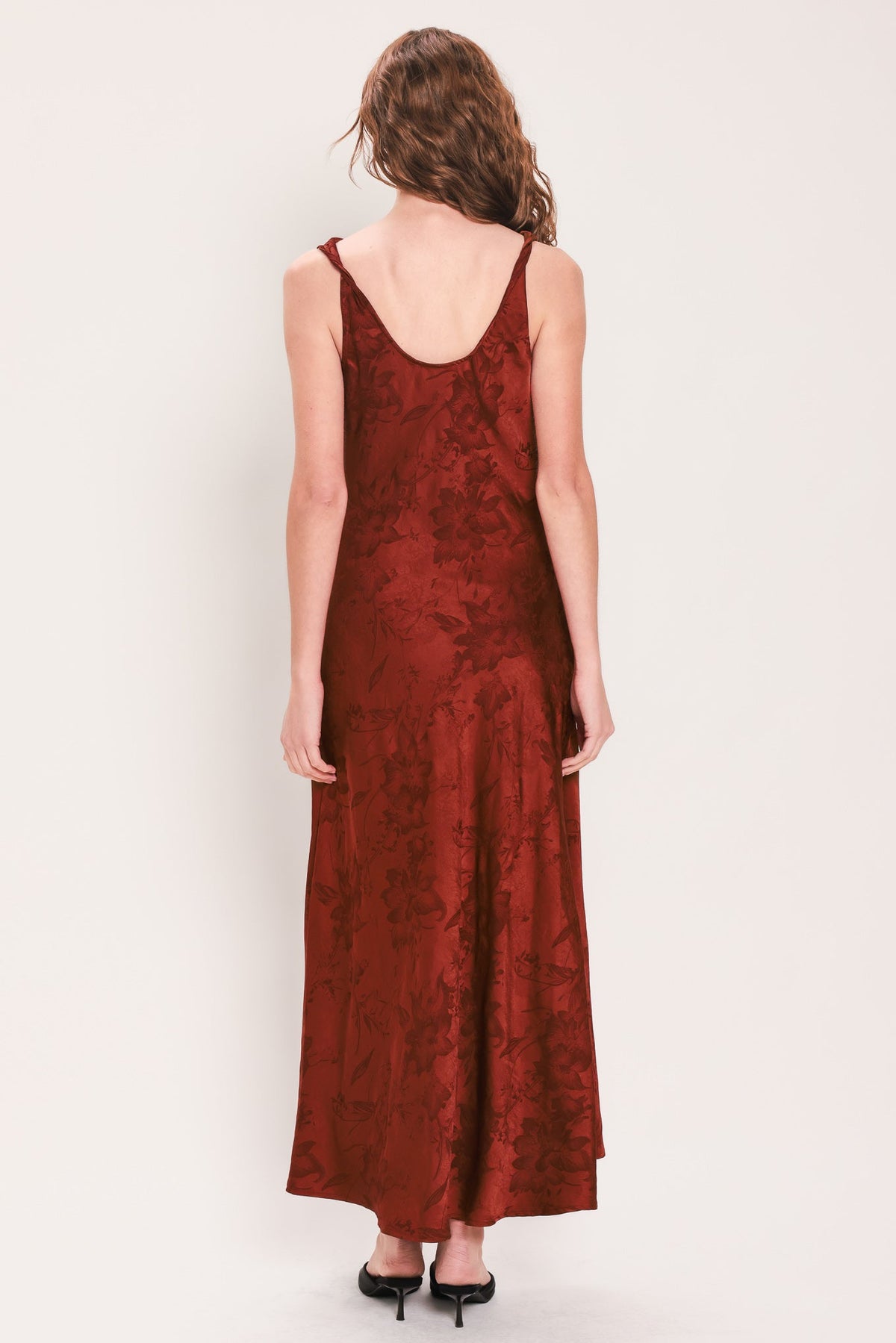 BRICK BEAUTY JACQUARD COWL-NECK TWIST-BACK MIDI DRESS - Flying Tomato - Flyclothing LLC