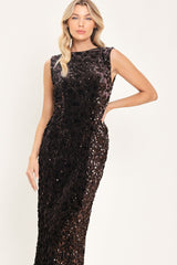 MOCHA SPARK DARK BROWN SEQUIN KNIT MIDI DRESS - Flying Tomato - Flyclothing LLC