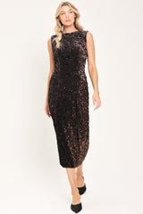 MOCHA SPARK DARK BROWN SEQUIN KNIT MIDI DRESS - Flying Tomato - Flyclothing LLC