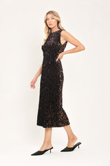 MOCHA SPARK DARK BROWN SEQUIN KNIT MIDI DRESS - Flying Tomato - Flyclothing LLC