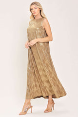 GOLDEN GLIMMER GOLD FOIL BELTED MIDI DRESS - Flying Tomato - Flyclothing LLC