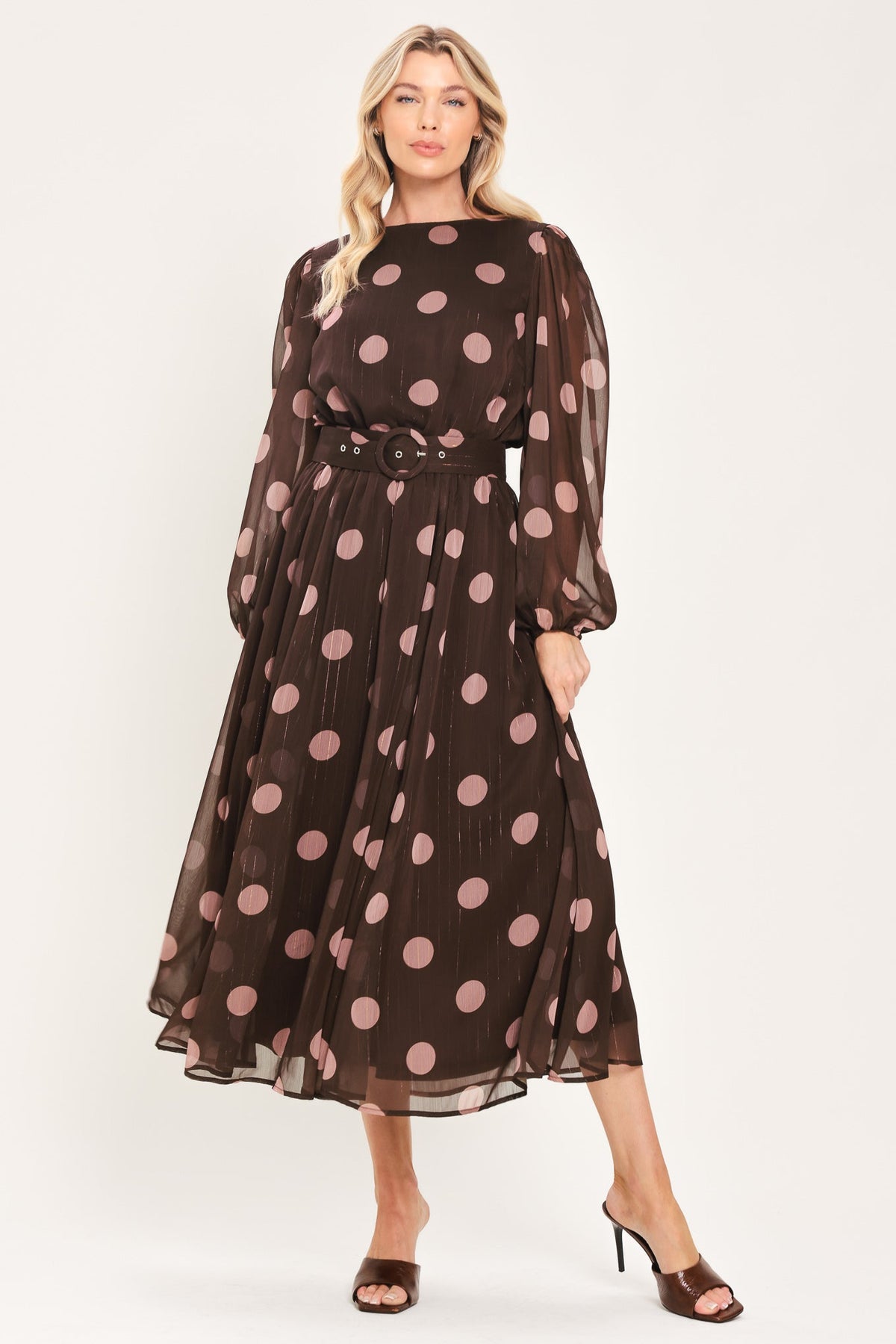 MAUVE MOCHA BROWN/MAUVE STATEMENT MIDI DRESS - Flying Tomato - Flyclothing LLC