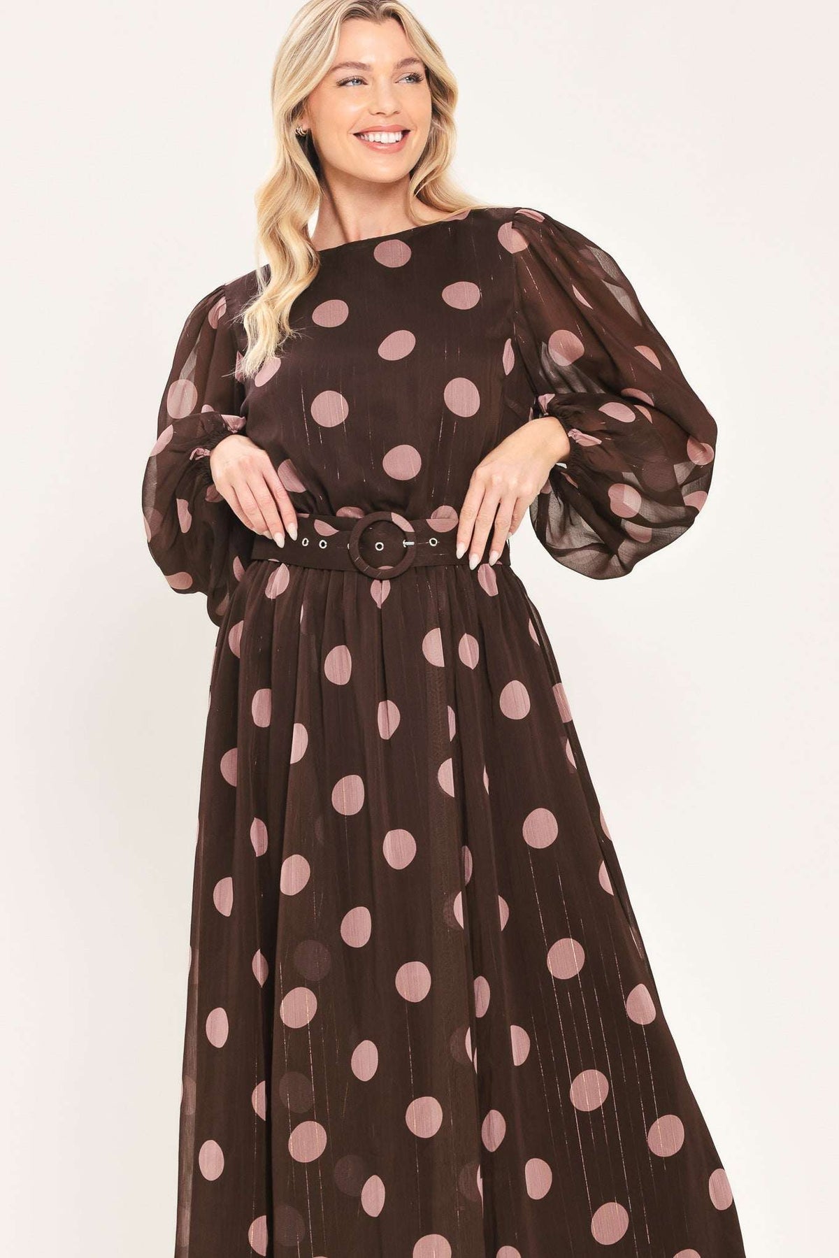 MAUVE MOCHA BROWN/MAUVE STATEMENT MIDI DRESS - Flying Tomato - Flyclothing LLC