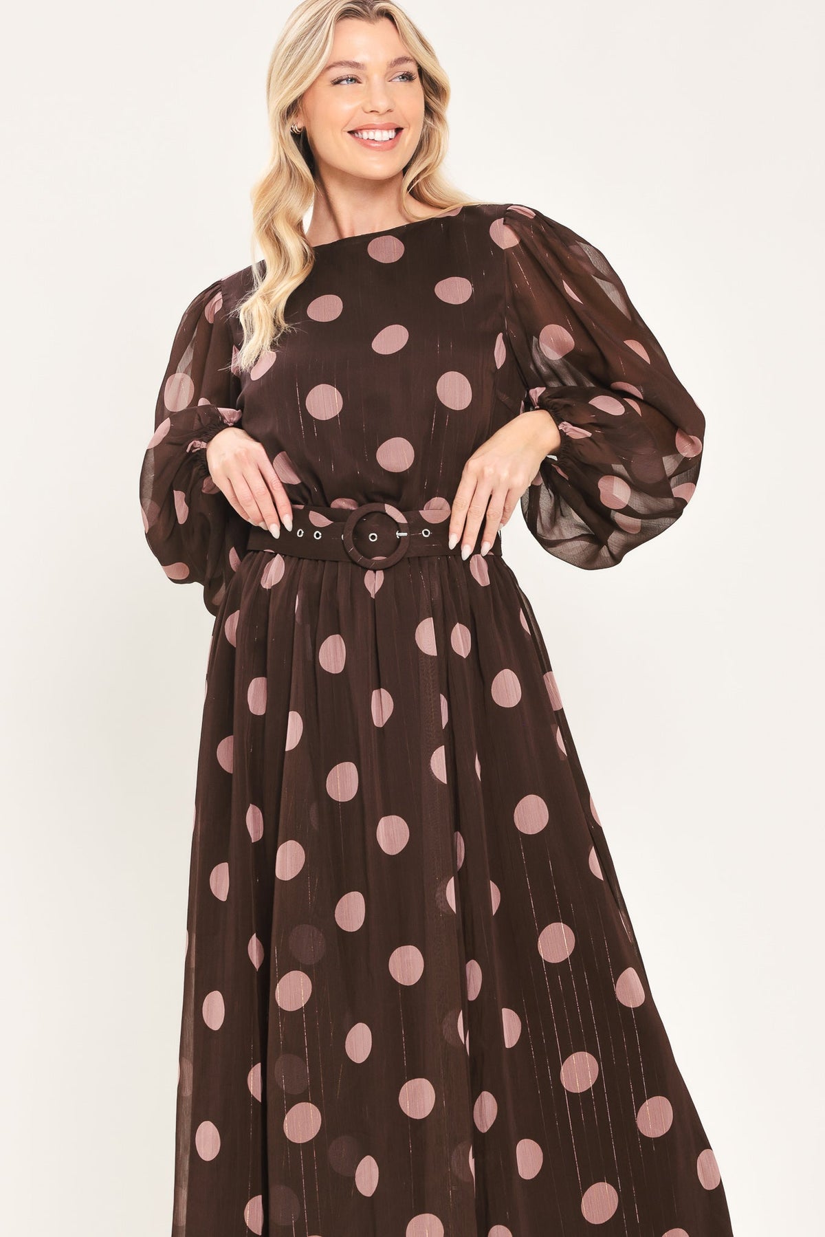 MAUVE MOCHA BROWN/MAUVE STATEMENT MIDI DRESS - Flying Tomato - Flyclothing LLC