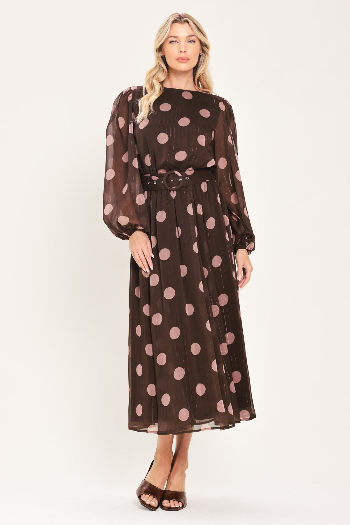 MAUVE MOCHA BROWN/MAUVE STATEMENT MIDI DRESS - Flying Tomato - Flyclothing LLC