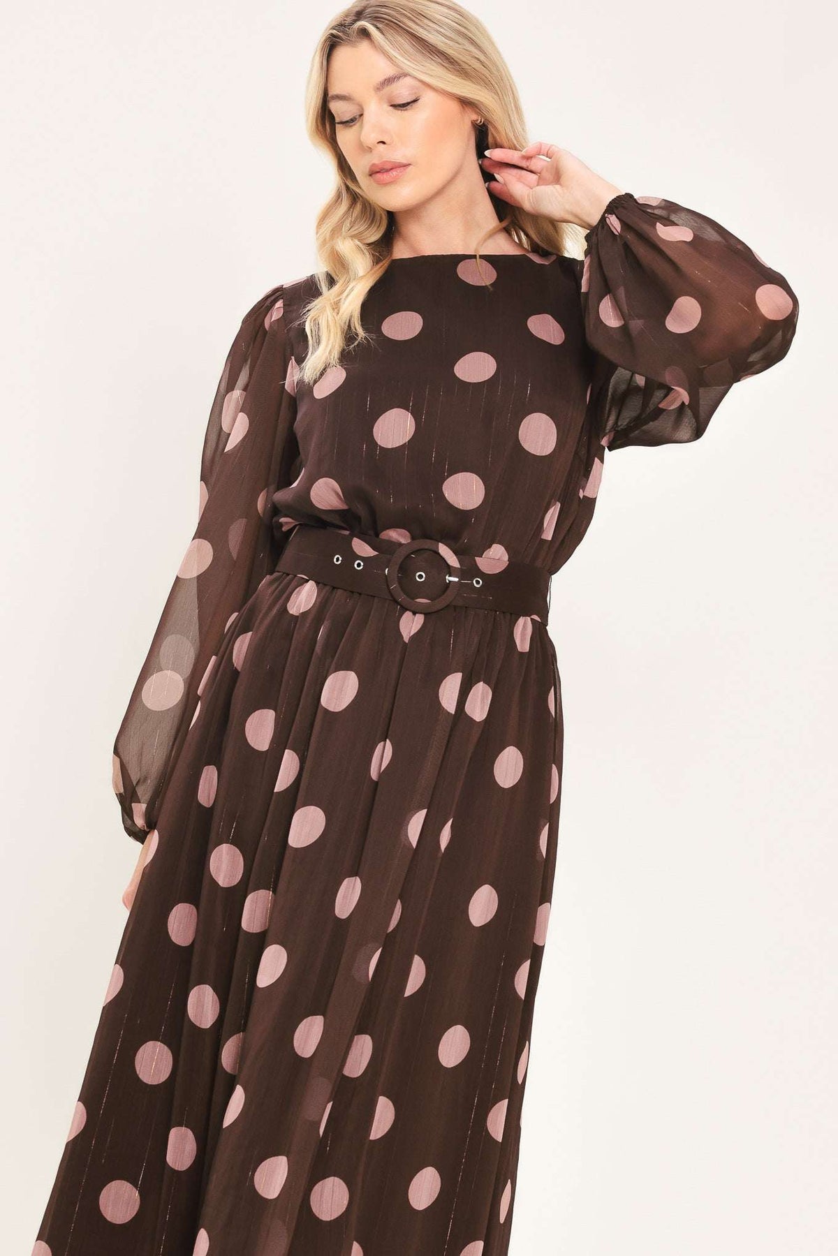 MAUVE MOCHA BROWN/MAUVE STATEMENT MIDI DRESS - Flying Tomato - Flyclothing LLC
