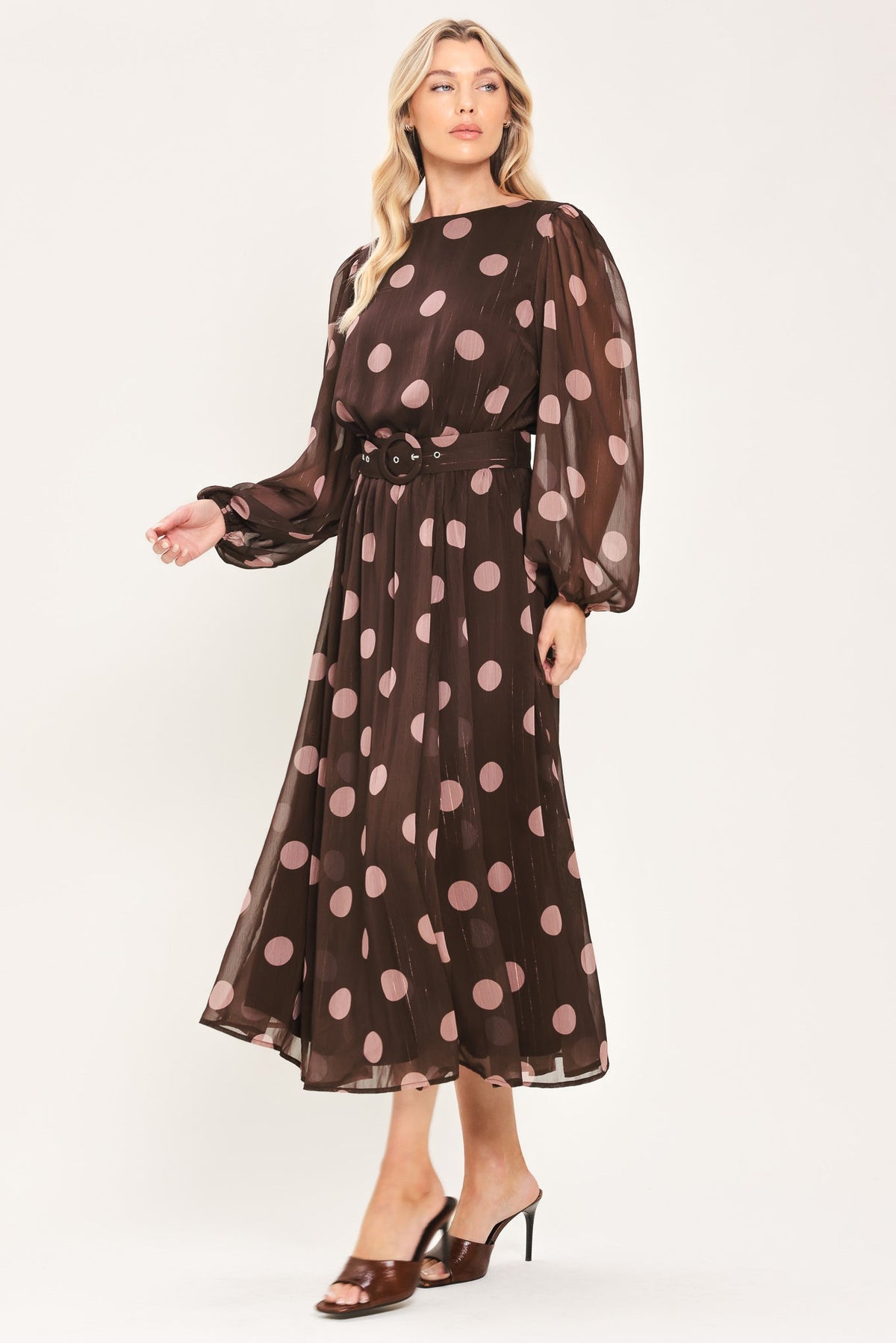 MAUVE MOCHA BROWN/MAUVE STATEMENT MIDI DRESS - Flying Tomato - Flyclothing LLC