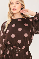 MAUVE MOCHA BROWN/MAUVE STATEMENT MIDI DRESS - Flying Tomato - Flyclothing LLC