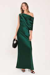 GILDED DRAPE SATIN ONE-SHOULDER MAXI DRESS - Flying Tomato - Flyclothing LLC