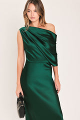 GILDED DRAPE SATIN ONE-SHOULDER MAXI DRESS - Flying Tomato - Flyclothing LLC