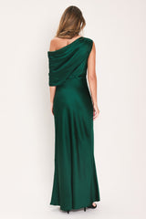 GILDED DRAPE SATIN ONE-SHOULDER MAXI DRESS - Flying Tomato - Flyclothing LLC