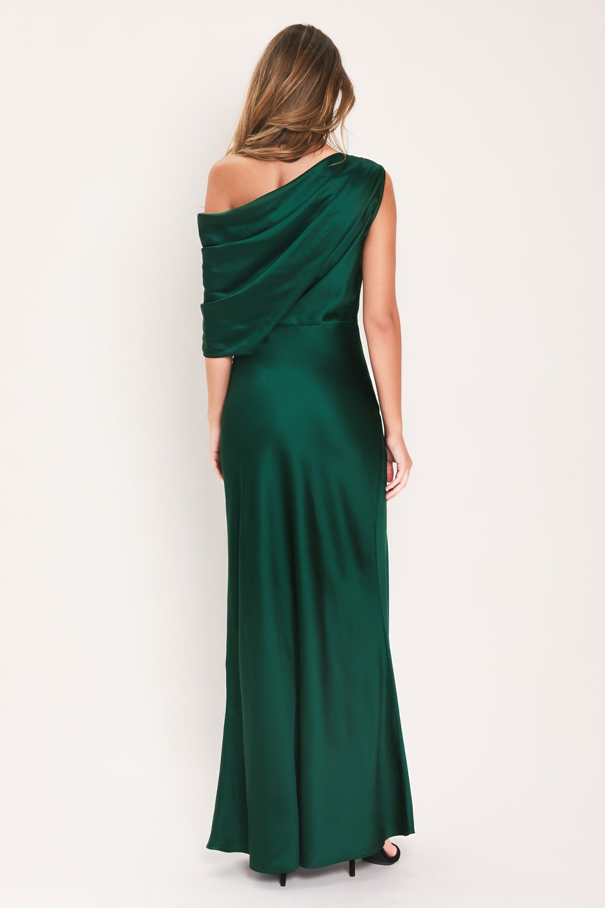GILDED DRAPE SATIN ONE-SHOULDER MAXI DRESS - Flying Tomato - Flyclothing LLC