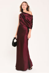 GILDED DRAPE SATIN ONE-SHOULDER MAXI DRESS - Flying Tomato - Flyclothing LLC