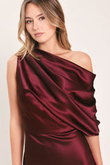 GILDED DRAPE SATIN ONE-SHOULDER MAXI DRESS - Flying Tomato - Flyclothing LLC