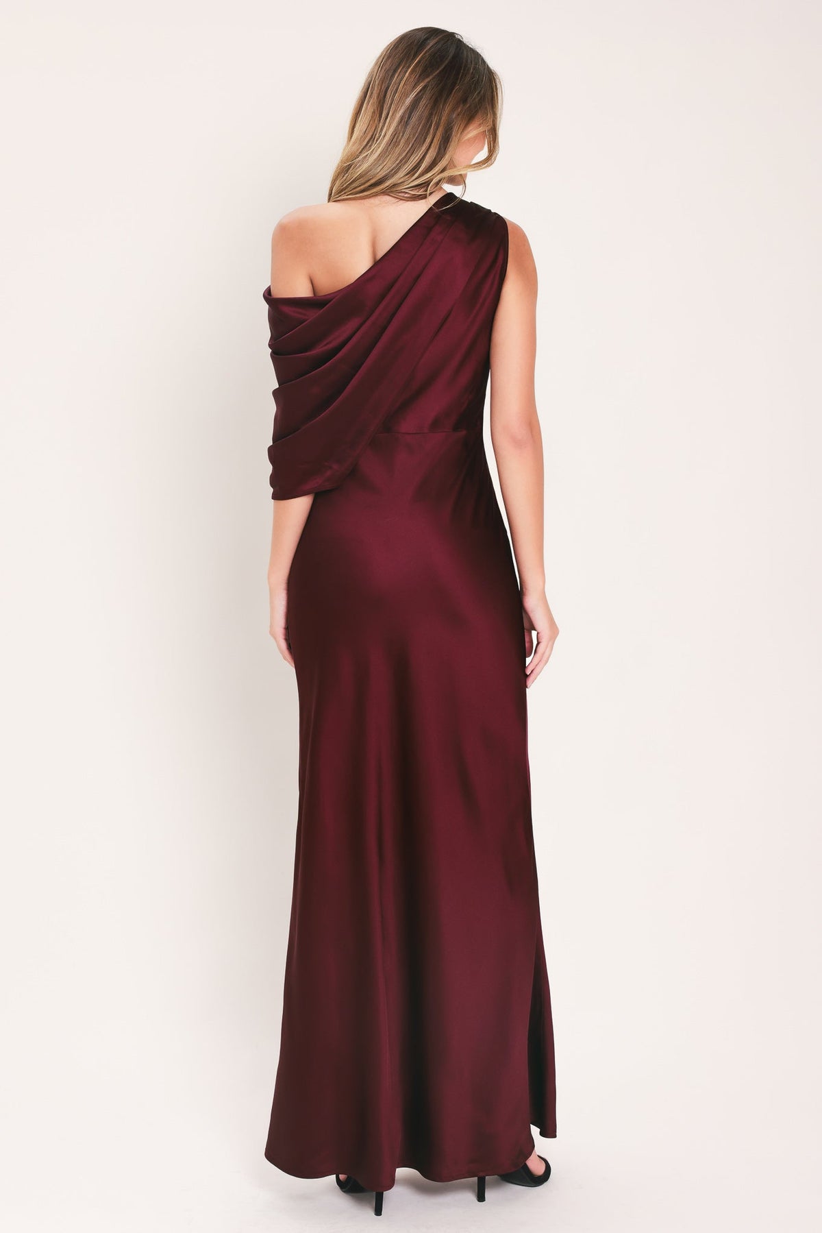GILDED DRAPE SATIN ONE-SHOULDER MAXI DRESS - Flying Tomato - Flyclothing LLC