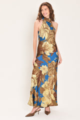 DEEP TEAL DREAM PRINTED HIGH-HALTER MAXI DRESS - Flying Tomato - Flyclothing LLC