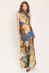DEEP TEAL DREAM PRINTED HIGH-HALTER MAXI DRESS - Flying Tomato - Flyclothing LLC