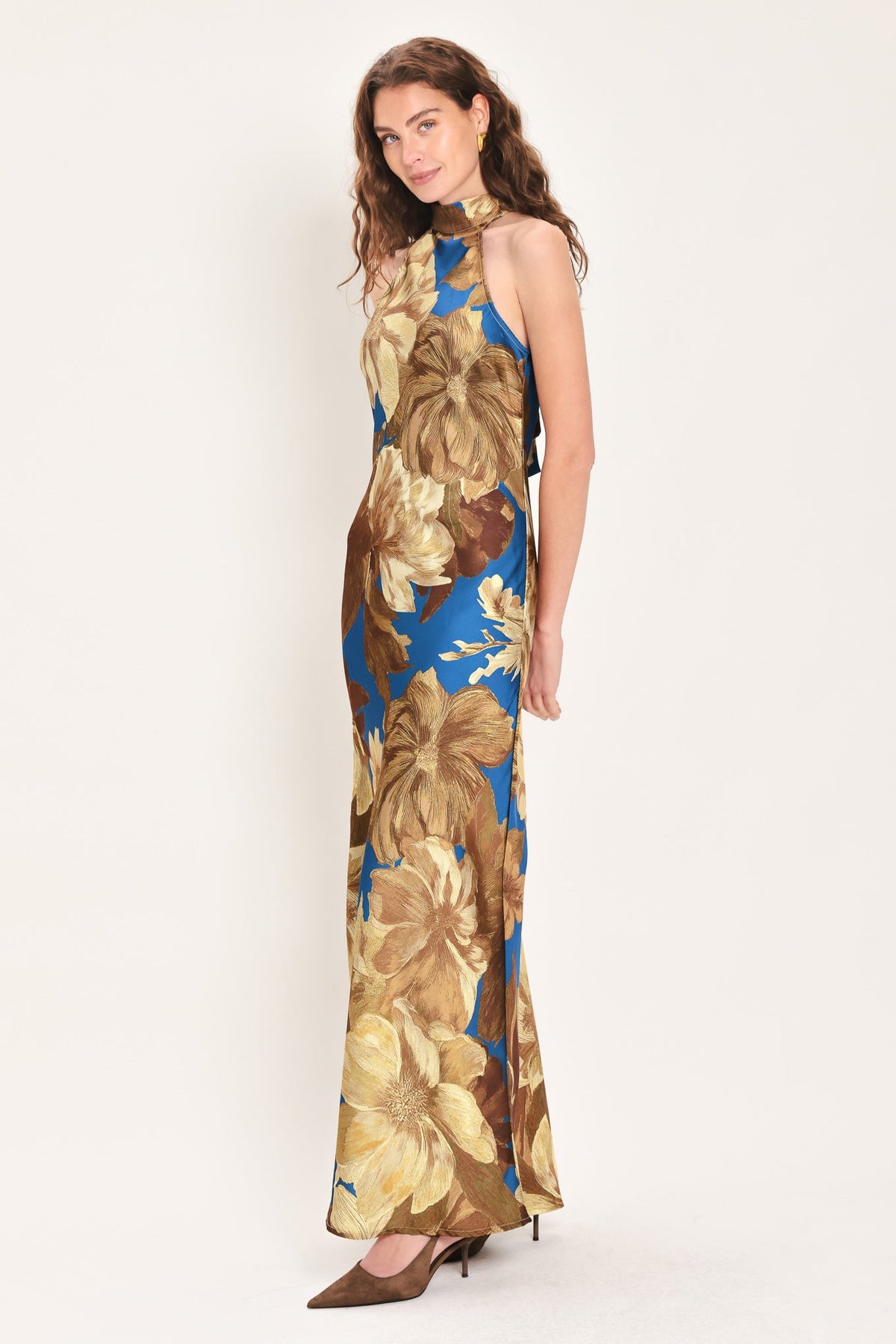 DEEP TEAL DREAM PRINTED HIGH-HALTER MAXI DRESS - Flying Tomato - Flyclothing LLC