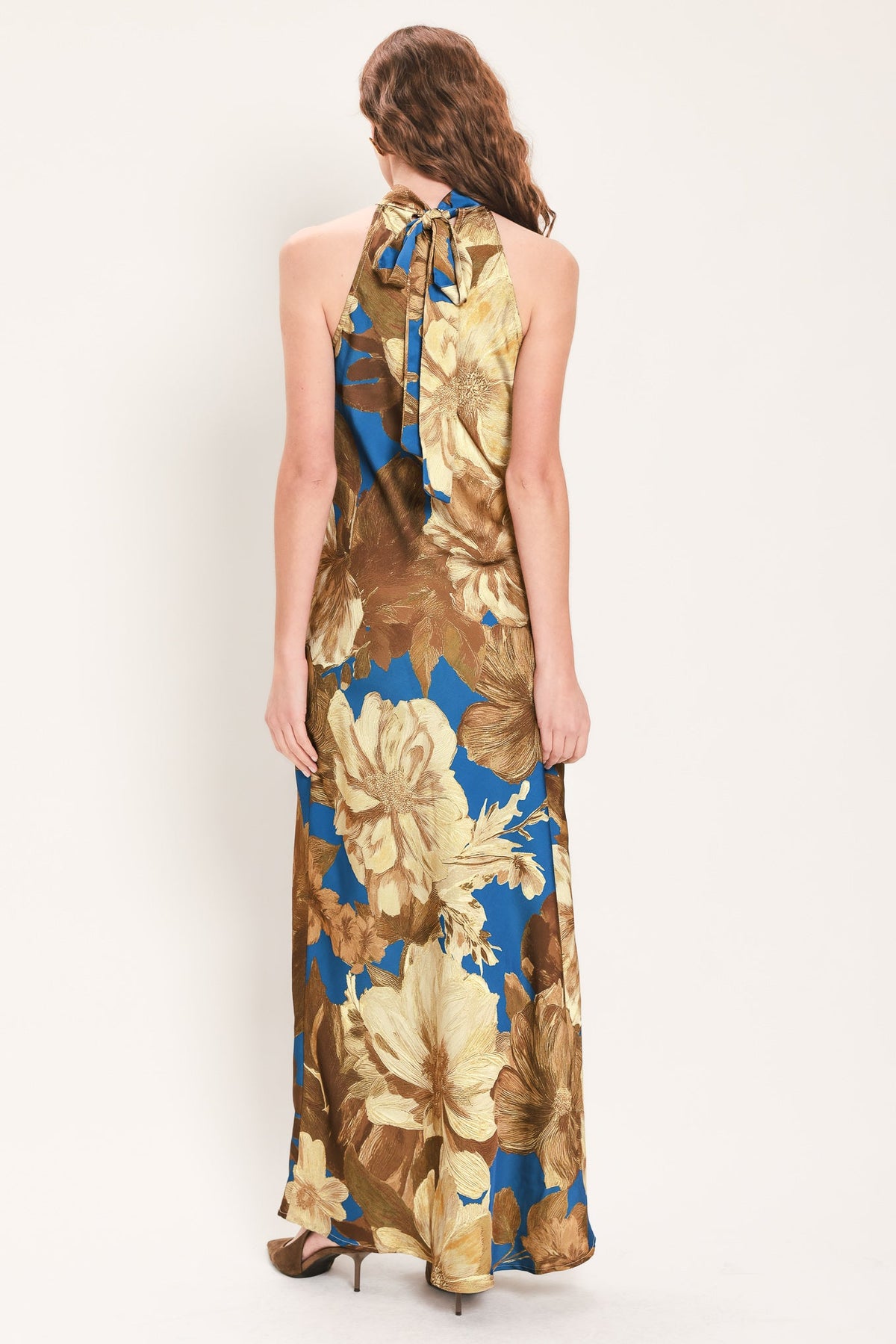 DEEP TEAL DREAM PRINTED HIGH-HALTER MAXI DRESS - Flying Tomato - Flyclothing LLC