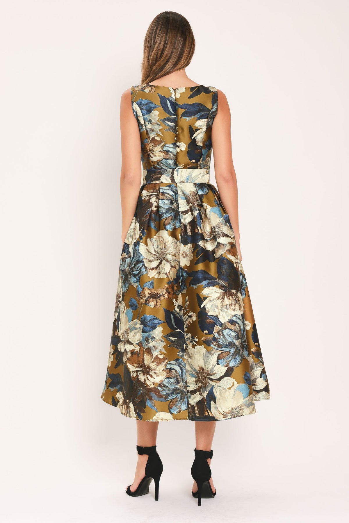 GOLDEN MEADOW DIJON PRINTED BELTED MIDI DRESS - Flying Tomato - Flyclothing LLC