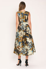 GOLDEN MEADOW DIJON PRINTED BELTED MIDI DRESS - Flying Tomato - Flyclothing LLC