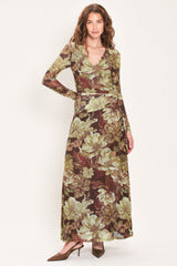 MAROON MUSE DARK MAROON PRINTED SCARF-SASH MESH MAXI DRESS - Flying Tomato - Flyclothing LLC