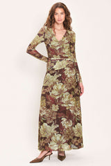 MAROON MUSE DARK MAROON PRINTED SCARF-SASH MESH MAXI DRESS - Flying Tomato - Flyclothing LLC