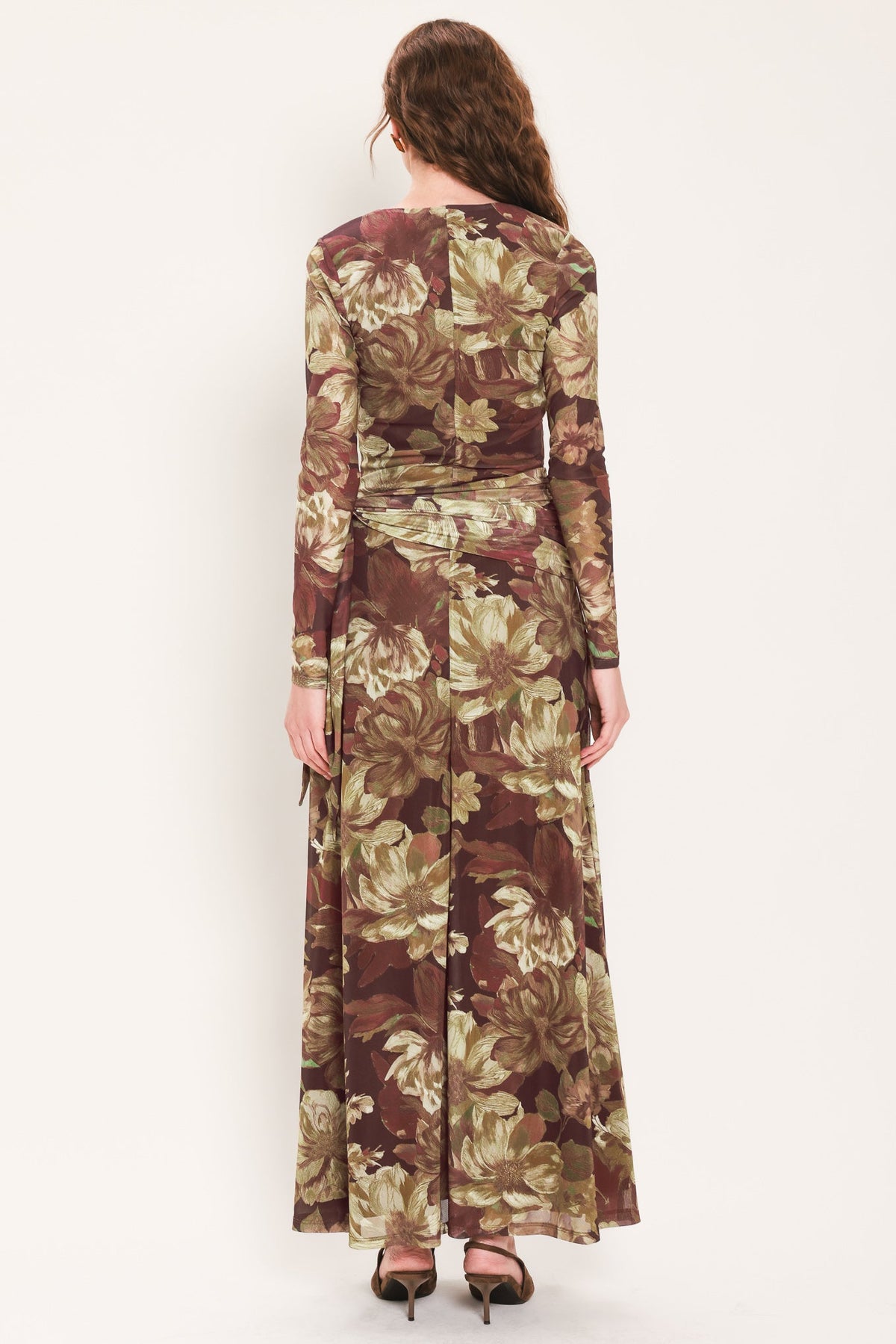 MAROON MUSE DARK MAROON PRINTED SCARF-SASH MESH MAXI DRESS - Flying Tomato - Flyclothing LLC