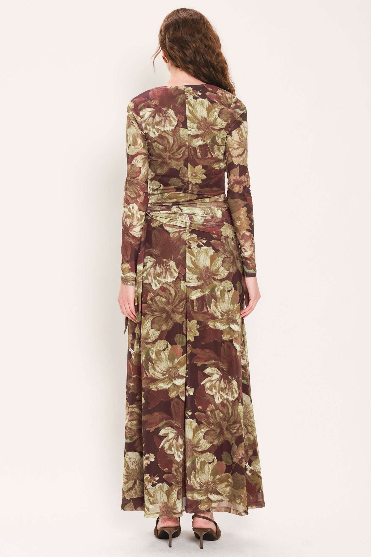 MAROON MUSE DARK MAROON PRINTED SCARF-SASH MESH MAXI DRESS - Flying Tomato - Flyclothing LLC
