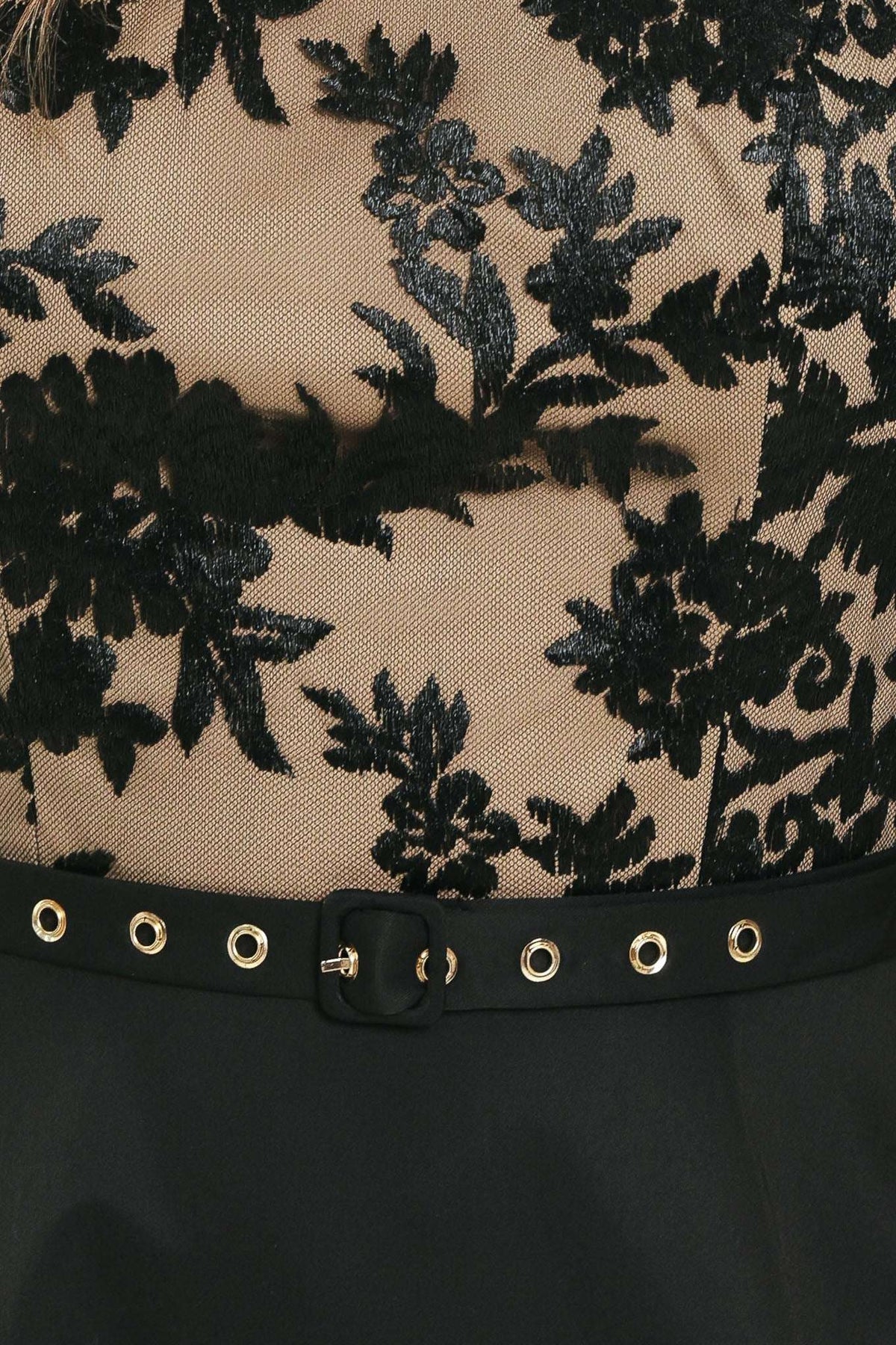 MIDNIGHT LACE BLACK HALTER LACE-BODICE MIDI DRESS - Flying Tomato - Flyclothing LLC