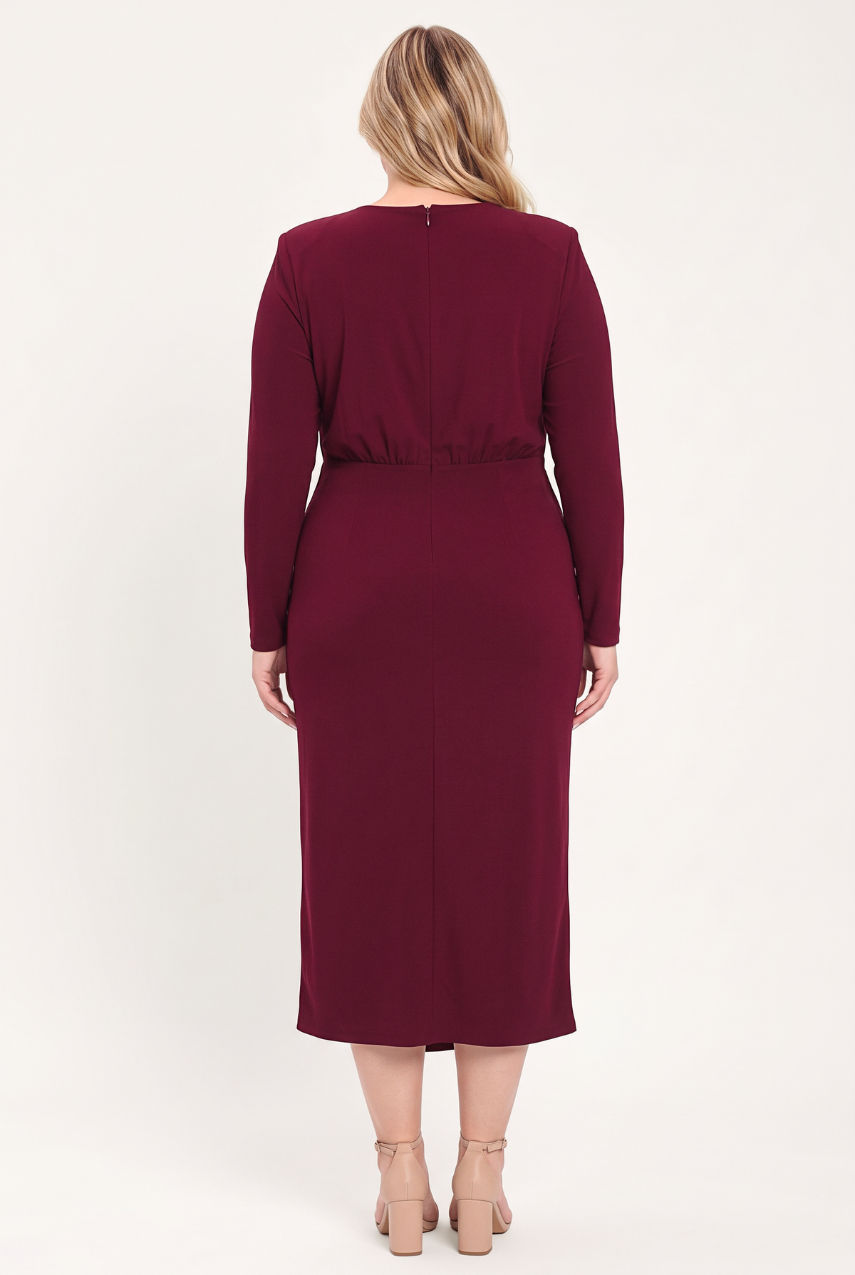 BORDEAUX SCULPT BURGUNDY GATHERED HARDWARE MIDI DRESS - Flying Tomato - Flyclothing LLC